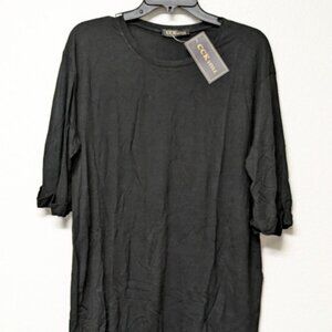CCK Style Black Round Neck T-shirt with Folded Three Quarter Sleeves - L/40
